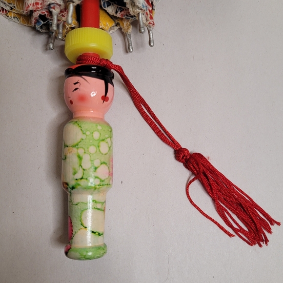 Vintage Small Fabric Parasol Umbrella Novelty Kokechi Colorful Whimsy - Picture 6 of 11